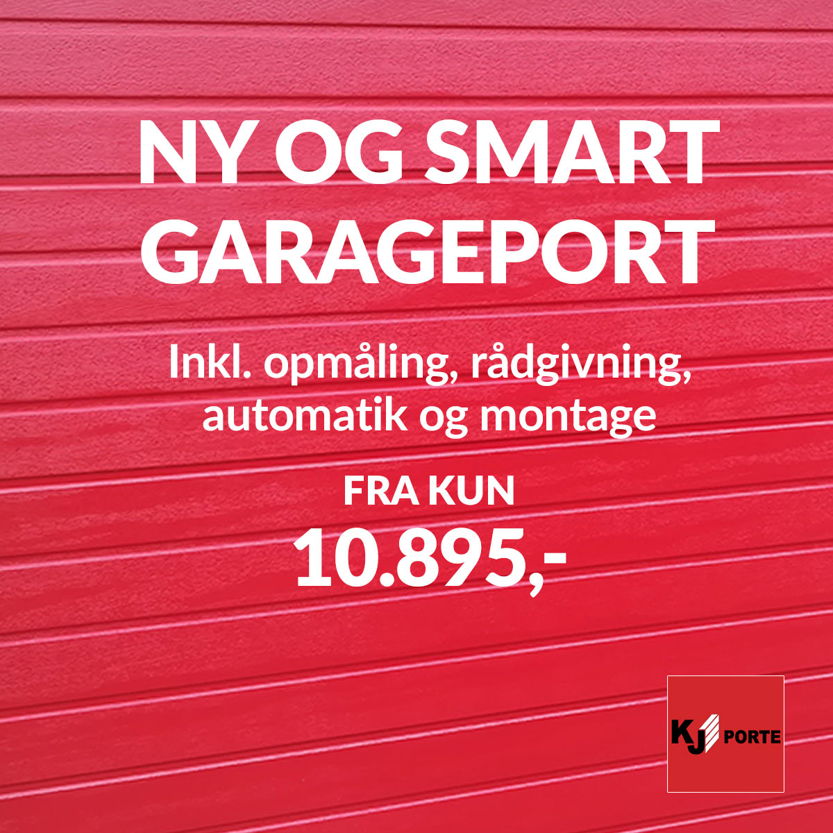 Ny-og-smart-garageport-til-10.895,-.-Rød-ledhejseport-fra-KJ-Porte